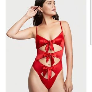 Victoria's Secret Red Satin Cut-Out Teddy